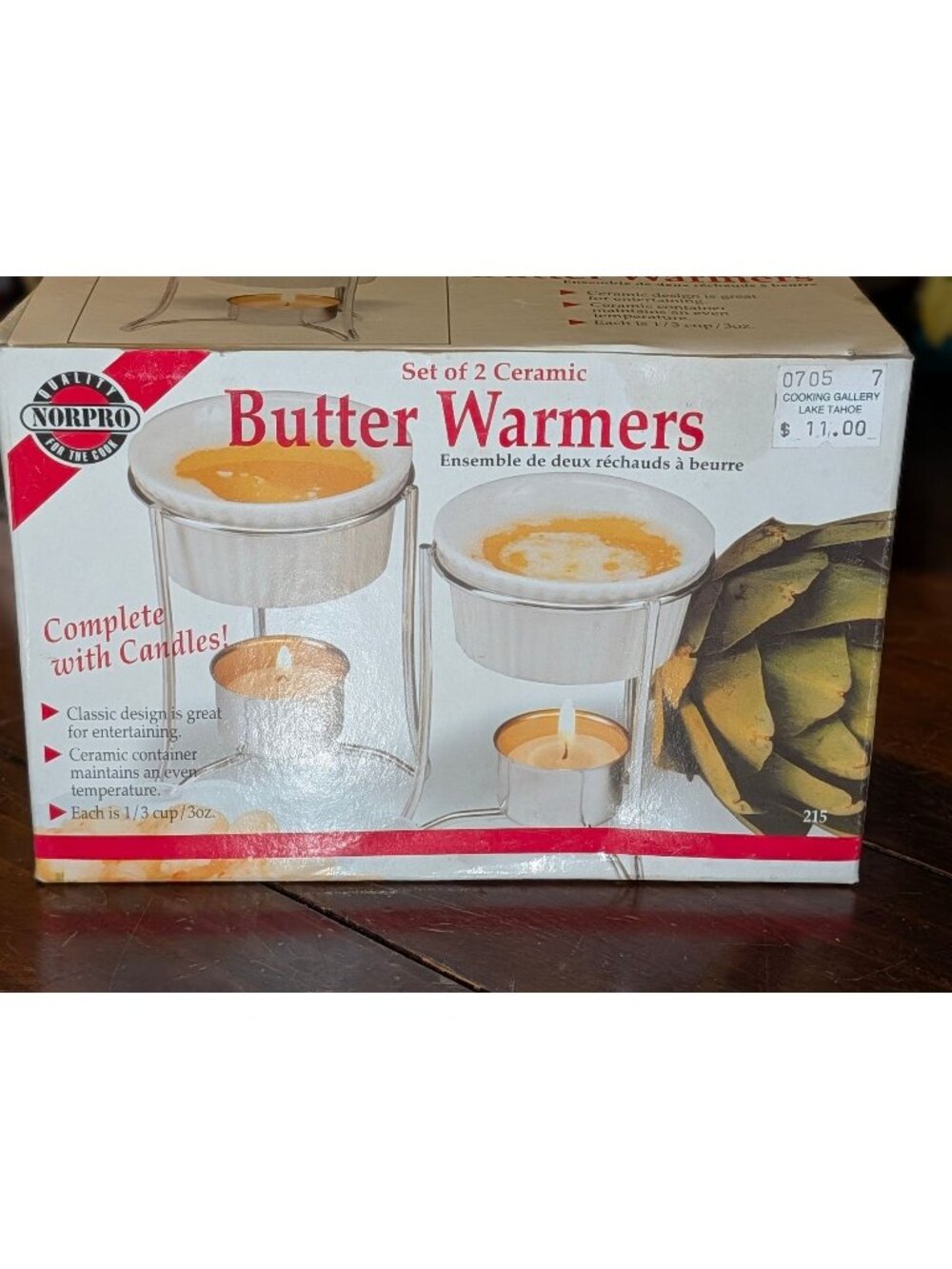 Set Of 2 Ceramic Butter Warmers With Candles By Norpro - 1/3 Cup (3oz) Capacity